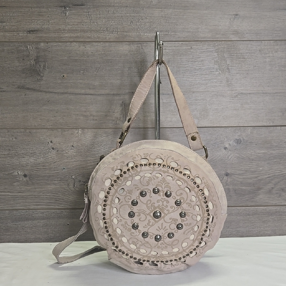 Sundance Italian Leather Boho Beige Round Studded Women's Bag